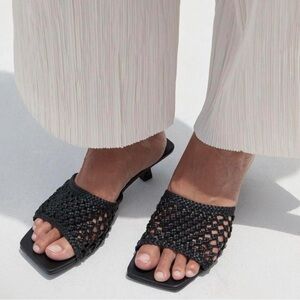 St. Agni Black Woven Kitten Mules, Rare